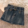 thumbnail image 3 of Y2K Belt Denim Mini Skirt Women Vintage High Waist A Line Jeans Skirts Streetwear Harajuku Casual All Match Chic Skirt New, 3 of 6
