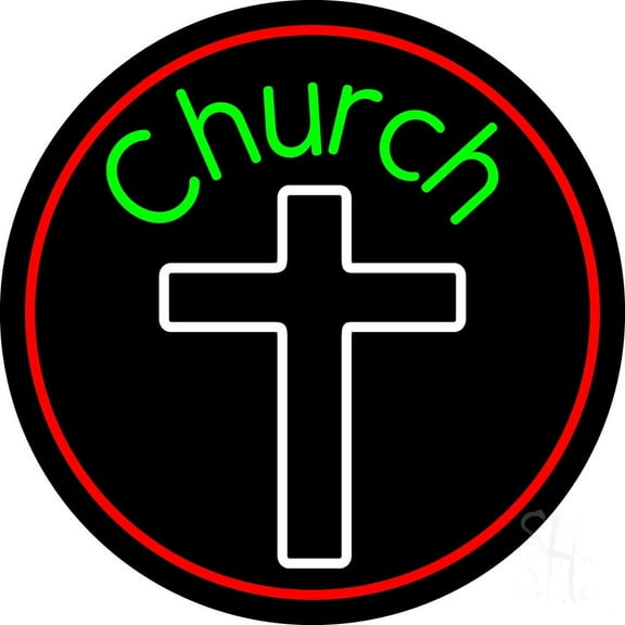 Green Church With Cross LED Neon Sign 18 X 18 - inches Black Square Cut Acrylic Backing, with Dimmer - Premium built indoor Sign for Home décor, Event, Religious place, Store interior.