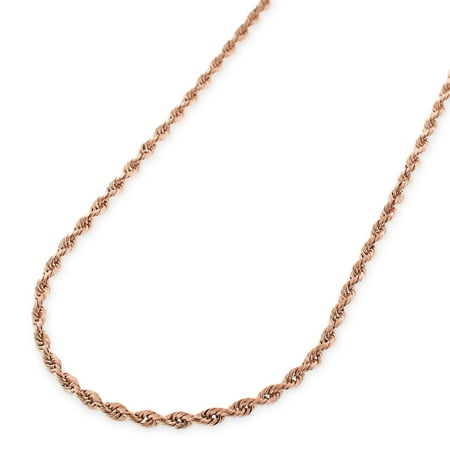 14k Rose Gold 1.5mm Solid Rope Diamond Cut Chain Necklace