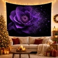 thumbnail image 3 of Purple Rose in Full Bloom with Disintegrating Petals Against Black Background Moody Fantasy for Art Lovers Dark Floral Wall Art Housewarming Gift Tapestry Wall Hanging for Bedroom and Living Room, 3 of 7