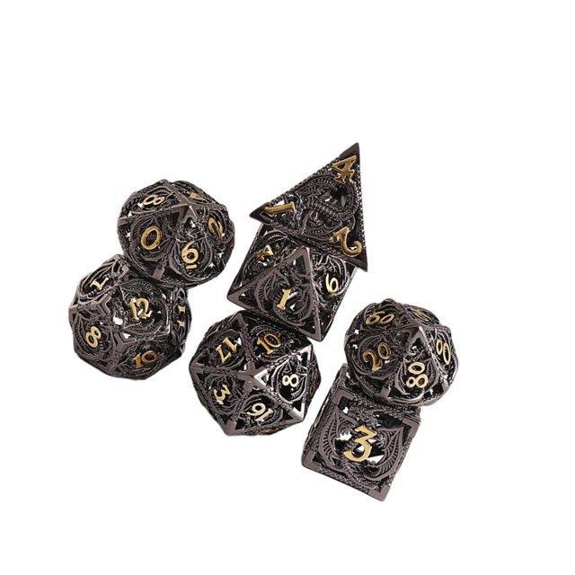 pitrice Ensemble de dés en Métal Creux 7 Pcs avec Étui de Transport pour Enseignement des Mathématiques D&D PRG