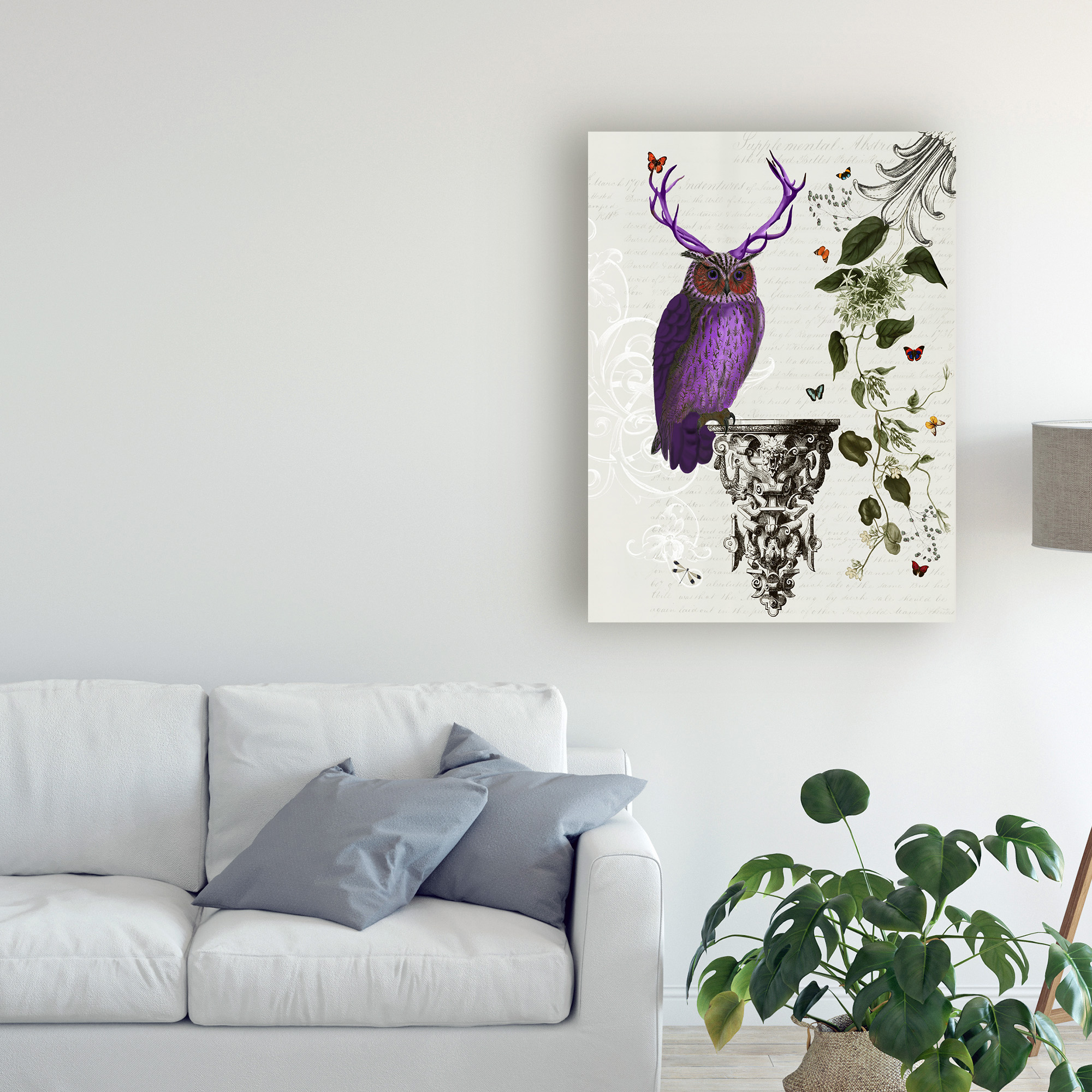 Trademark Fine Art 'Purple Owl With Antlers' Canvas Art by Fab Funky