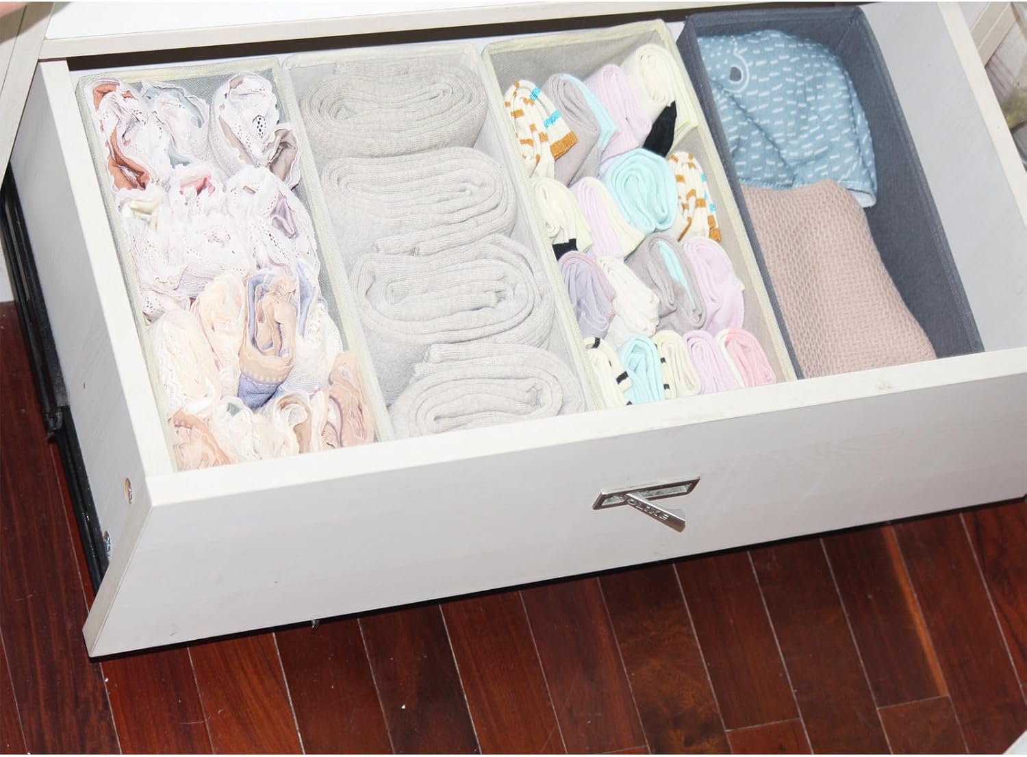 Dresser Drawer Organizer 3 Pack Raw White, Small Storage Bins for Socks Underwear, 4.8' Tall Fabric Divider for Closet & Drawer, Durable Breathable Multipurpose Drawer Organizer for Clothes