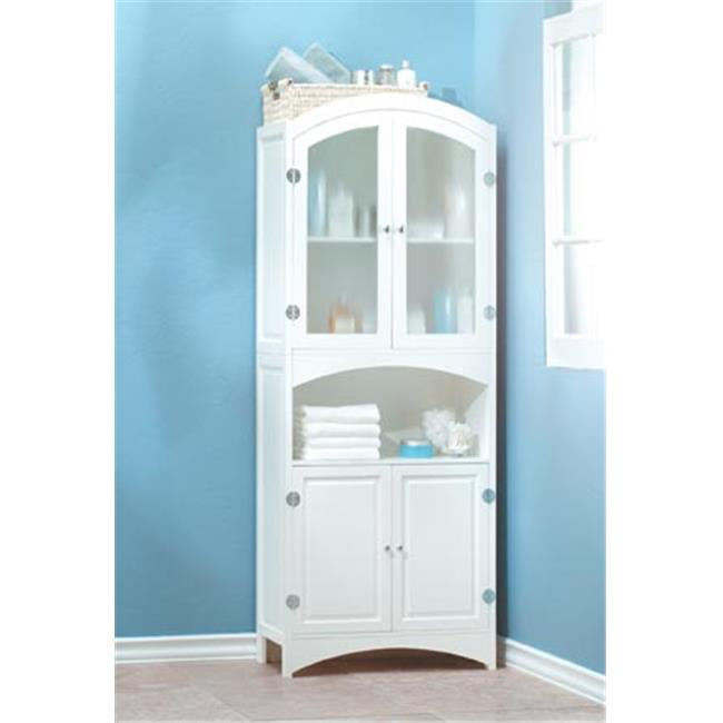 White Linen Storage Cabinet Curio Display Glass Door Cupboard Adjustable Shelves 
