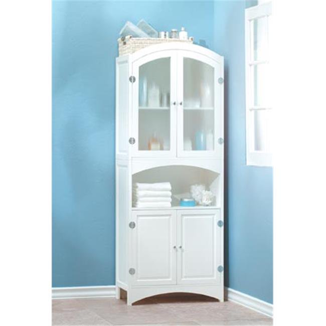 SWM 35014 Wood White Glass Door Bathroom Linen Storage