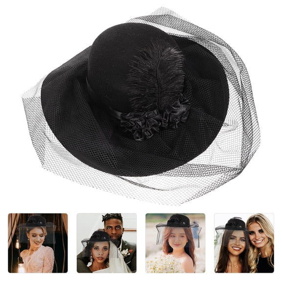 PAMINGONO 1Pcs Fascinator Hat for Bride Black Cloth Gauze Elegant Design for Weddings