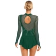 thumbnail image 2 of Hansber Robe de Patinage Artistique pour Femme, Strass Brillants, Robes de Danse Lyrique, Tenue de Danse Moderne Contemporaine, Vert, TTG, 2 of 7
