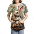 thumbnail image 3 of ADSSDQ Easter Scrub Tops Women Stretchy Vneck Short Sleeve Funny Cartoon Bunny Print Nurse Working Uniforms with 2 Pockets Beige M, 3 of 6