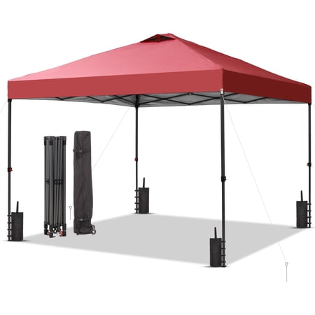Outdoor Basic 12x12 Pop Up Canopy, One Push Set Up with Central Lock, Patio Canopy with Wheeled Bag, Outdoor Fldable Gazebo with Vent Top, Red