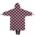 thumbnail image 2 of Oversized Wearable Blanket Hoodie,Black and Pink Checkerboard Pattern Sherpa Blanket Hoodie with Super Pockets,Super Warm Fuzzy Pullover for Women & Men, 2 of 6