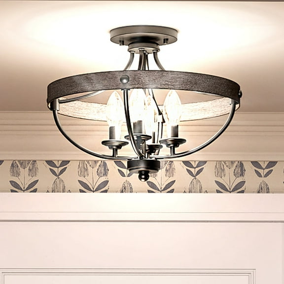 Luxury French Country Indoor Ceiling Light, 12.625''H x 15.25''W, with English Country Style Elements, Colonial Design, Charcoal Finish, UHP3441