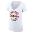 thumbnail image 2 of Women's G-III 4Her by Carl Banks White Chicago Blackhawks Super-Slim Fit Lightweight City Graphic V-Neck T-Shirt, 2 of 3