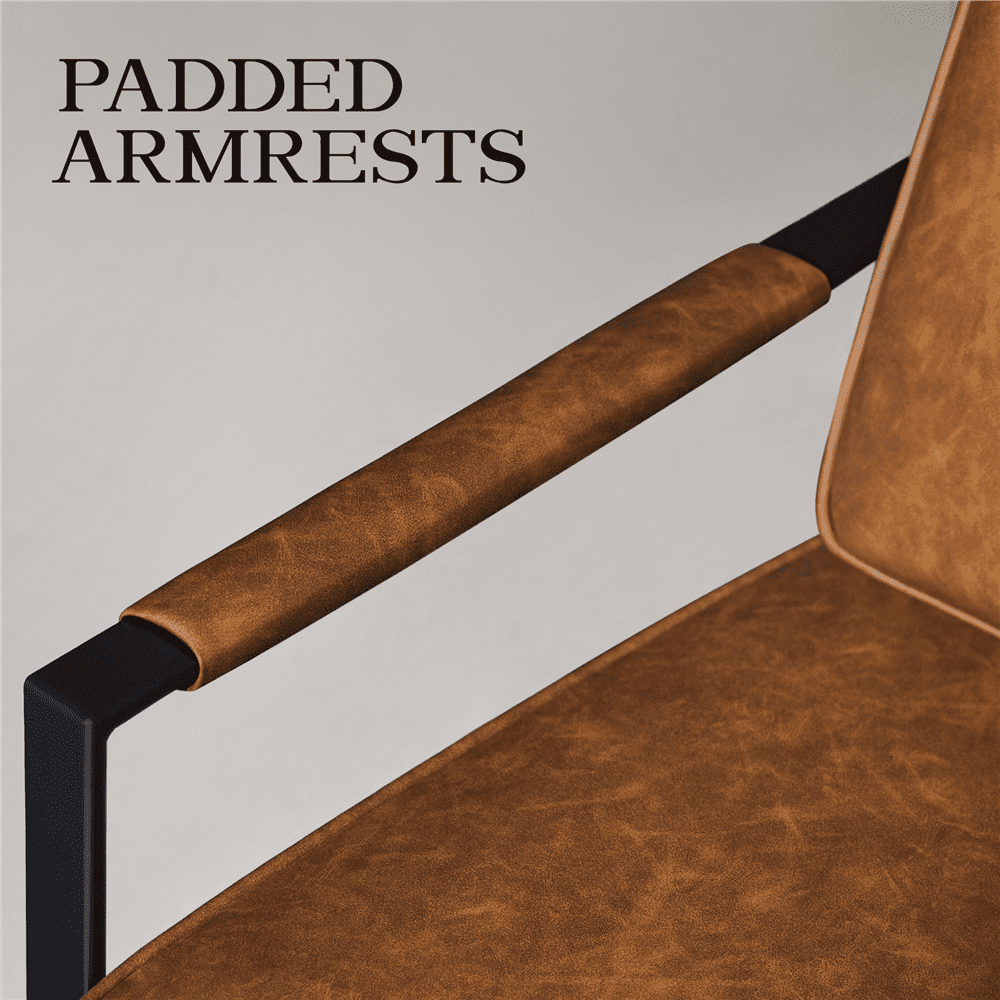 Alden Design Upholstered PU Leather Accent Chairs with Metal Arms, Set of 2, Light Brown