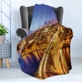 thumbnail image 4 of City Soft Flannel Fleece Throw Blanket, Porto Dom Luis Bridge at Night River Portuguese Coast Mediterranean View, Cozy Plush for Indoor and Outdoor Use, 60" x 80", Apricot Violet Blue, by Ambesonne, 4 of 5