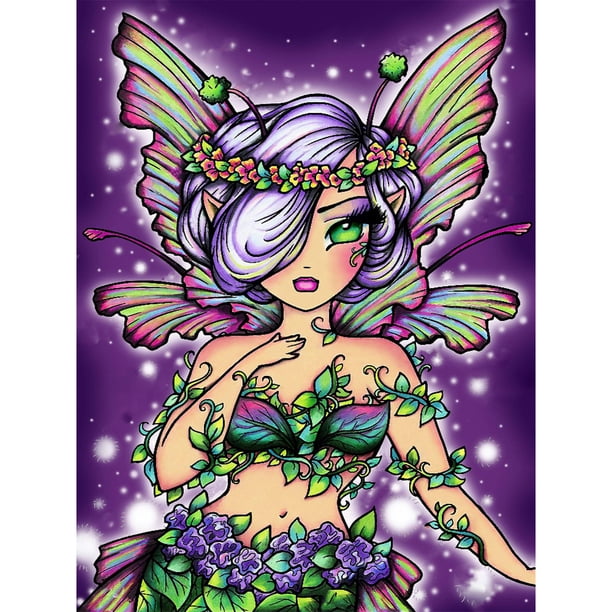 Cuadros Decorativos Kit de pintura de diamantes 5D, taladro redondo completo de chica de ojo grande de dibujos animados DIY (NH1982) Likrtyny embutido en tela