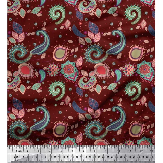 Soimoi Cotton Voile Fabric Paisley & Floral Artistic Print Fabric by Yard 42 Inch Wide