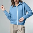 thumbnail image 6 of Women's Full-zip Jackets No Hood Long Sleeve Zipper Sweatshirts with Pockets Cotton Fall Casual Sports Coat (M, Sky Blue), 6 of 7