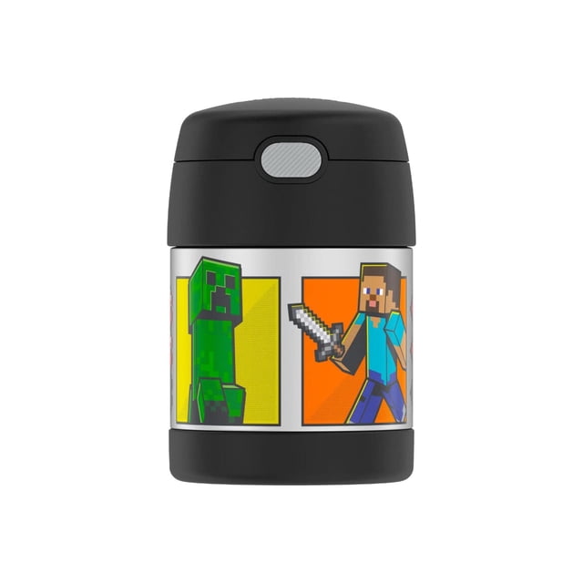 THERMOS FUNTAINER - Tarro de acero inoxidable aislado al vacío para niños con cuchara, 296 ml, Minecraft