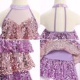 thumbnail image 6 of IBTOM CASTLE Girls Sequin Dance Outfit Sparkly Latin Hip Hop Jazz Dance Outfit Halter Mesh Ruffle Dress Top and Shorts Dancewear 6-7 Years Light Purple, 6 of 7