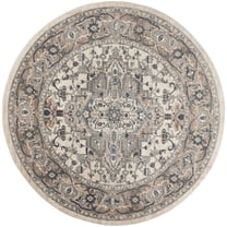 HomeRoots 8' Ivory And Grey Round Oriental Power Loom Non Skid Area Rug
