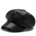 thumbnail image 4 of Women Men PU Leather Berets Hat Retro British Solid Beret Baseball Cap Outdoor Winter Warm Octagonal Hats  8 Panels Newsboy Caps for Women Vintage PU Leather Visor Beret Baker boy Cap Cabbie Hat, 4 of 8