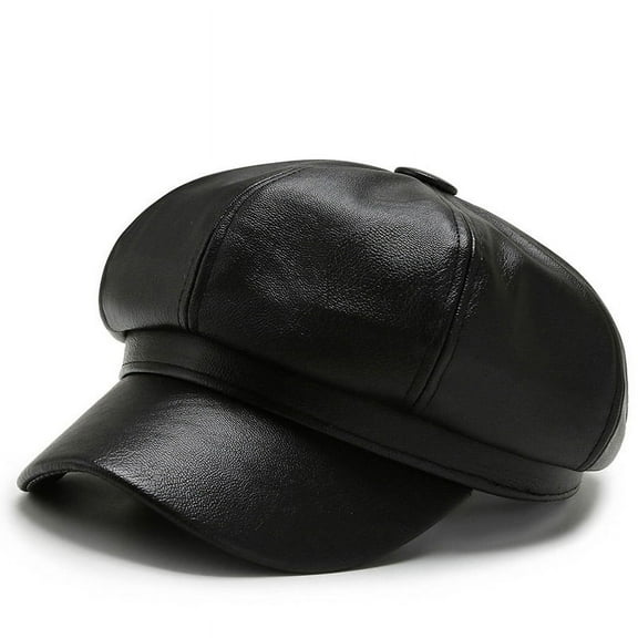 Women Men PU Leather Berets Hat Retro British Solid Beret Baseball Cap Outdoor Winter Warm Octagonal Hats 8 Panels Newsboy Caps for Women Vintage PU Leather Visor Beret Baker boy Cap Cabbie Hat