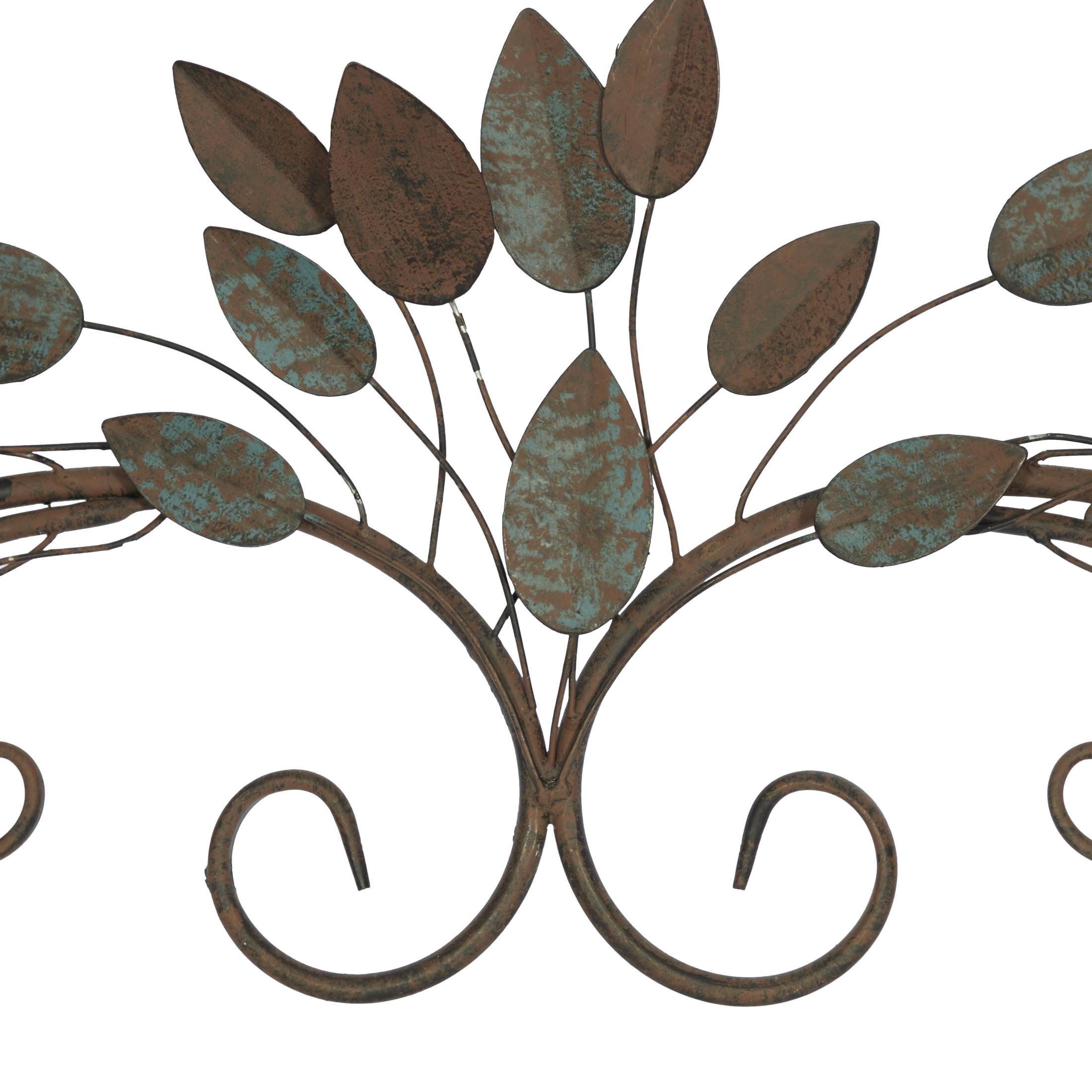 DecMode Blue Metal Scroll Leaf Wall Decor