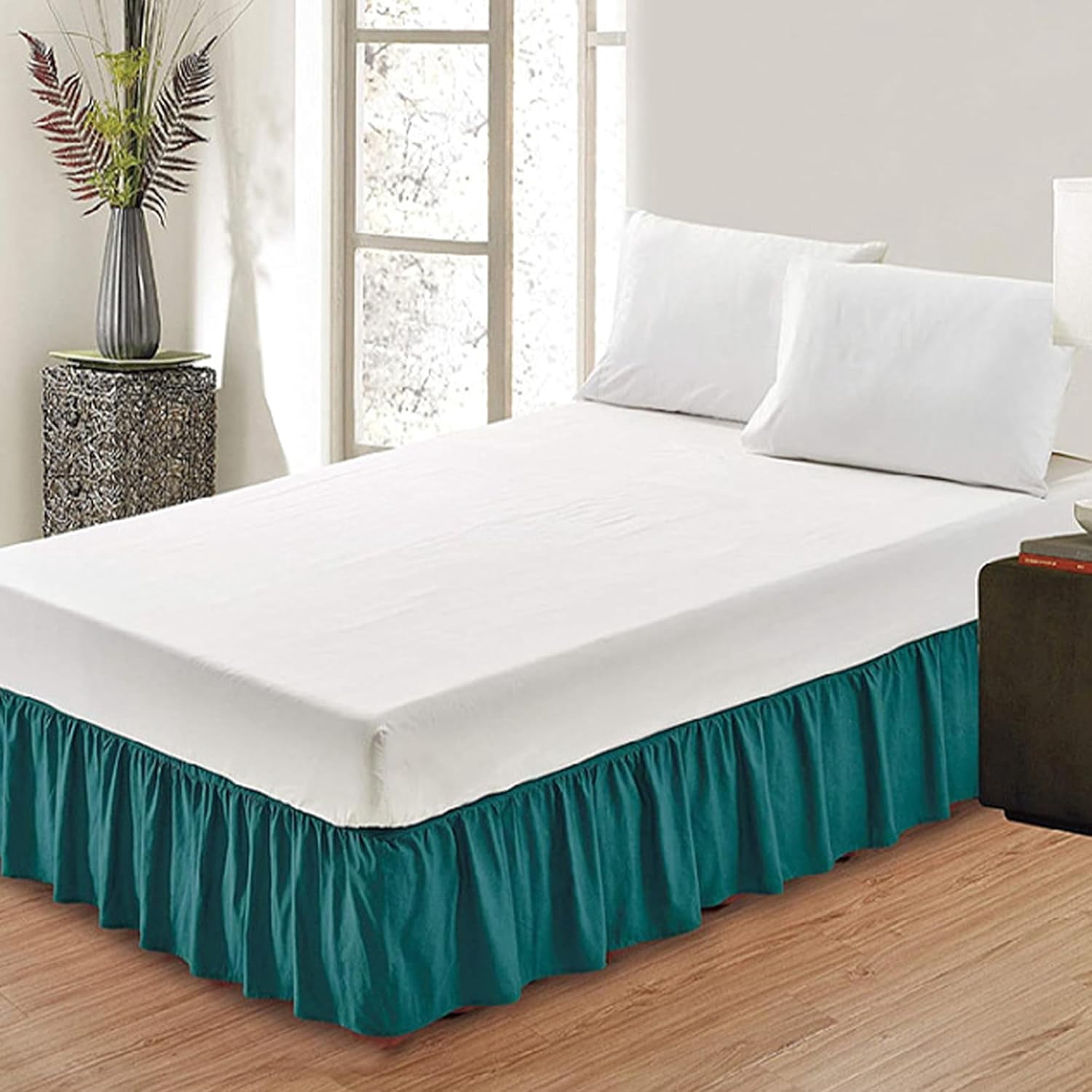 Ruffled Bed Skirt, Lightweight Dust Ruffle Bed Skirts with Platform, Multiple Sizes Soft Bed Skirt for Bedroom,Hotel (Malachite Green, Full（54x75 in） 14")