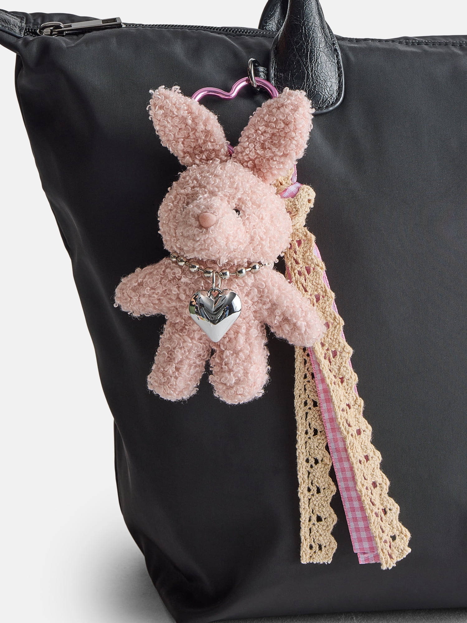 Weekend Academy Girls Bag Charm, Pink Bunny with Gingham