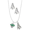 thumbnail image 1 of Delight Jewelry Silvertone Crystal Green Spinner Silver tone Zig Zag Christmas Tree Charm Necklace and Stud Earrings, 1 of 4