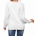thumbnail image 3 of Women Solid Color Casual Loose Crew Neck Long Sleeve Cable Knit Chunky Pullover Short Sweater with Buttons White L, 3 of 7