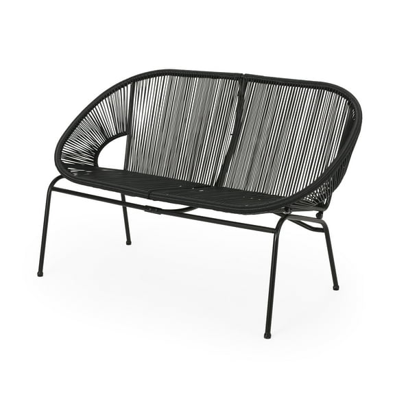 Noble House Condessa Patio PE Rattan Hammock Weave Loveseat Bench in Black