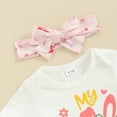 thumbnail image 5 of Bagilaanoe 3pcs Newborn Easter Outfits Baby Girl Pants Set Letter Print Short Sleeve Romper Tops + Flare Trousers + Headband 3M 6M 12M 18M Infant Casual Clothes, 5 of 8