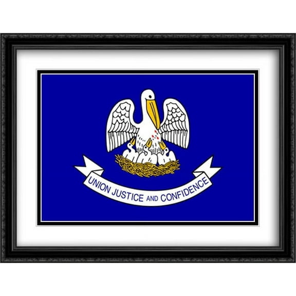 Louisiana State 2x Matted 36x28 Large Black Ornate Framed Art Print by The Flag Art Print Series