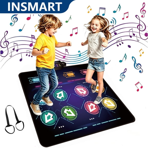 INSMART Kids Dance Mat , 8 Modes Dual LED Light Music Pad for 2 Players, Dance Mat for Kids ages 3-12 Music Toy Gift