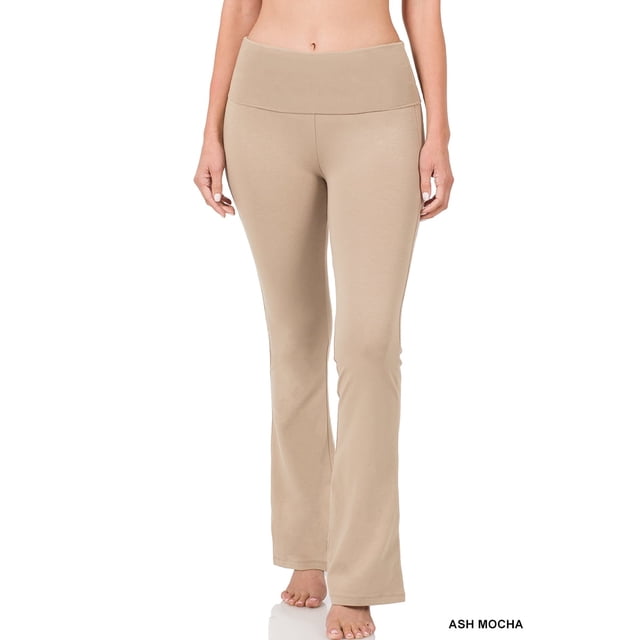 Pantalones de yoga acampanados de cintura alta con pliegues y corte acampanado para entrenamiento de mujer y tallas grandes de algodón elástico