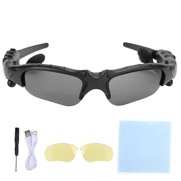 Wireless Bluetooth 5.0 Smart Sunglasses, Sports Driving Glasses with Stereo Headphones (Black and Yellow Glasses, Screwdriver)