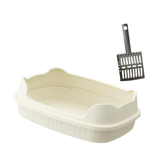 BELOVING Cat Litter Box Cat Litter Basin Anti Splashing Portable Cat Bedpan Low Entry White