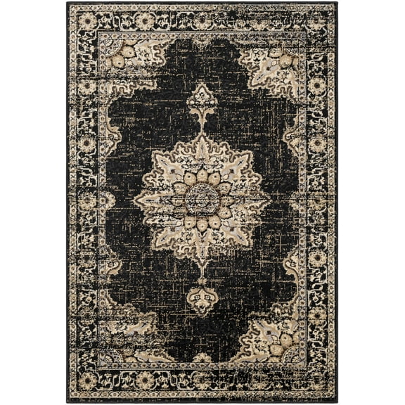 BoutiqueRugs Lostwithiel Traditional Area Rug - Black, Charcoal, Tan - 1'10" x 2'11"