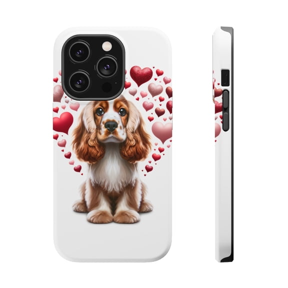 DistinctInk Tough Case for Apple iPhone 13 PRO (6.1" Screen), Compatible with MagSafe Charging - Valentine's Day English Cocker Spaniel