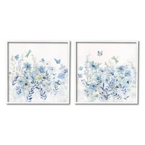 Fluttering Insects Blooming Blue Garden Botanical & Floral Graphic Art White Framed Art Print Wall Art, Set of 2