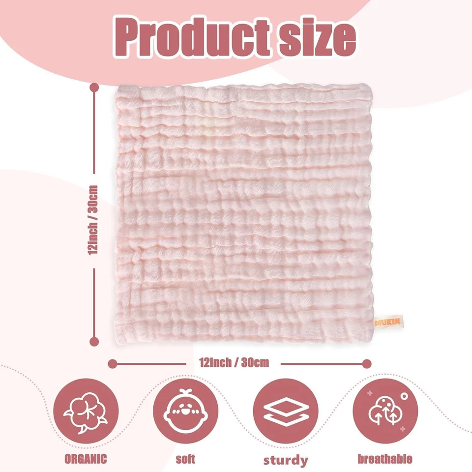 PRIME - Mukin Baby Washcloths And Burp Cloths, Soft Absorbent Towels For Newborns