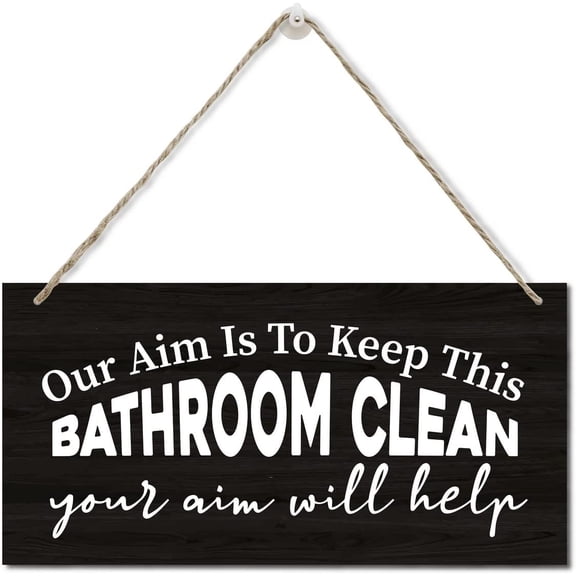 Our Aim is to Keep This Bathroom Clean Sign Wood Plaque Sign Wall Hanging, Rustic Farmhouse Bathroom Wall Decor, Farmhouse Signs For Bathroom, Funny Bathroom Decor Wall Art Sign 10x5 Inch