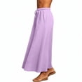 thumbnail image 5 of Juesizh Maxi Skirt for Women Drawstring Elastic Waist Skirt Summer Loose Solid Color Pocket Flowy Skirt, S-2XL, 5 of 7