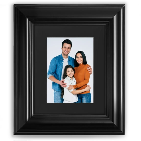 8x10 2" Traditional Black Picture Frame (Polystyrene), Displays 5X7 Photo with Black Mat