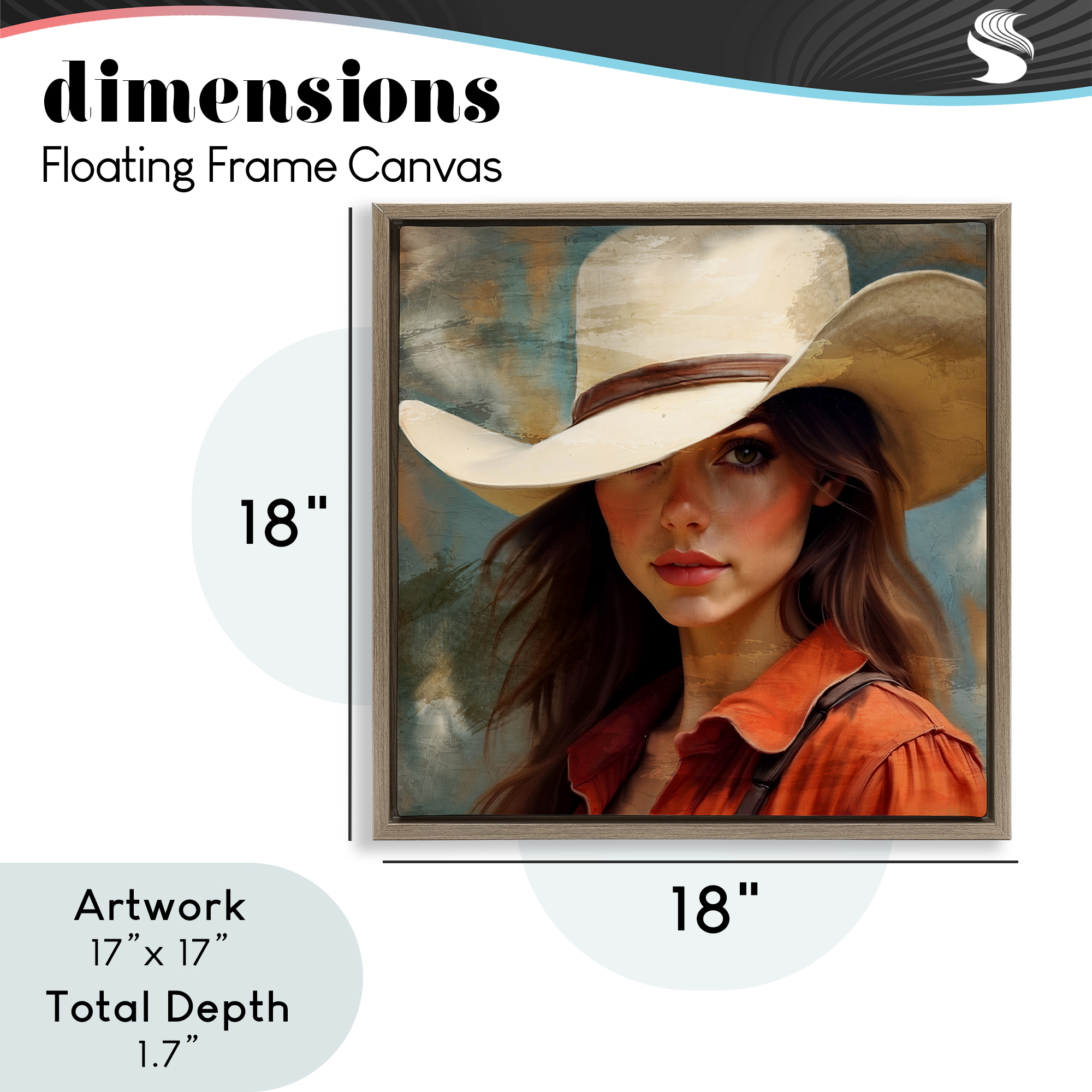 Cowgirl Gaze Beneath Hat Brown Framed Floater Canvas Wall Art, design by Kim Allen