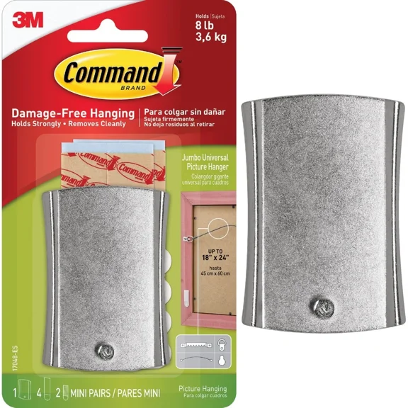 Command Sticky Nail Wire-Backed Hanger, Silver, 1 Hanger, 4 Large Strips, 2