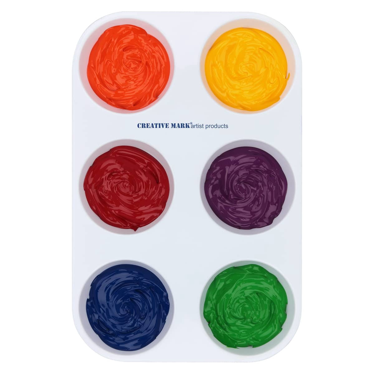 Creative Mark 6‑Well Plastic Muffin Tray for Art Paint, Pack of 12, Reusable 60ml Oversized Paint Wells for Acrylic Watercolor & Gouache, Durable, Easy-Clean Palette Tray for Artists & Craft Supplies