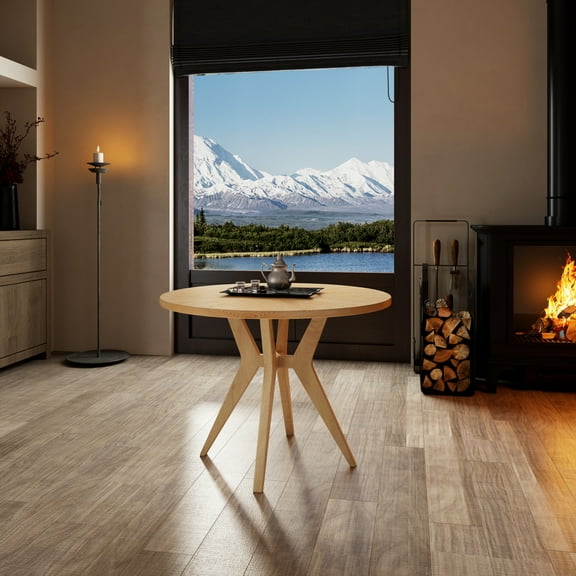 Dining Tables Mid-Century Modern 39.4" Round Dining Table with Intersecting Wooden Legs, Rubberwood & Plywood Construction, Oak Veneer Finish,Modern Dining Tables