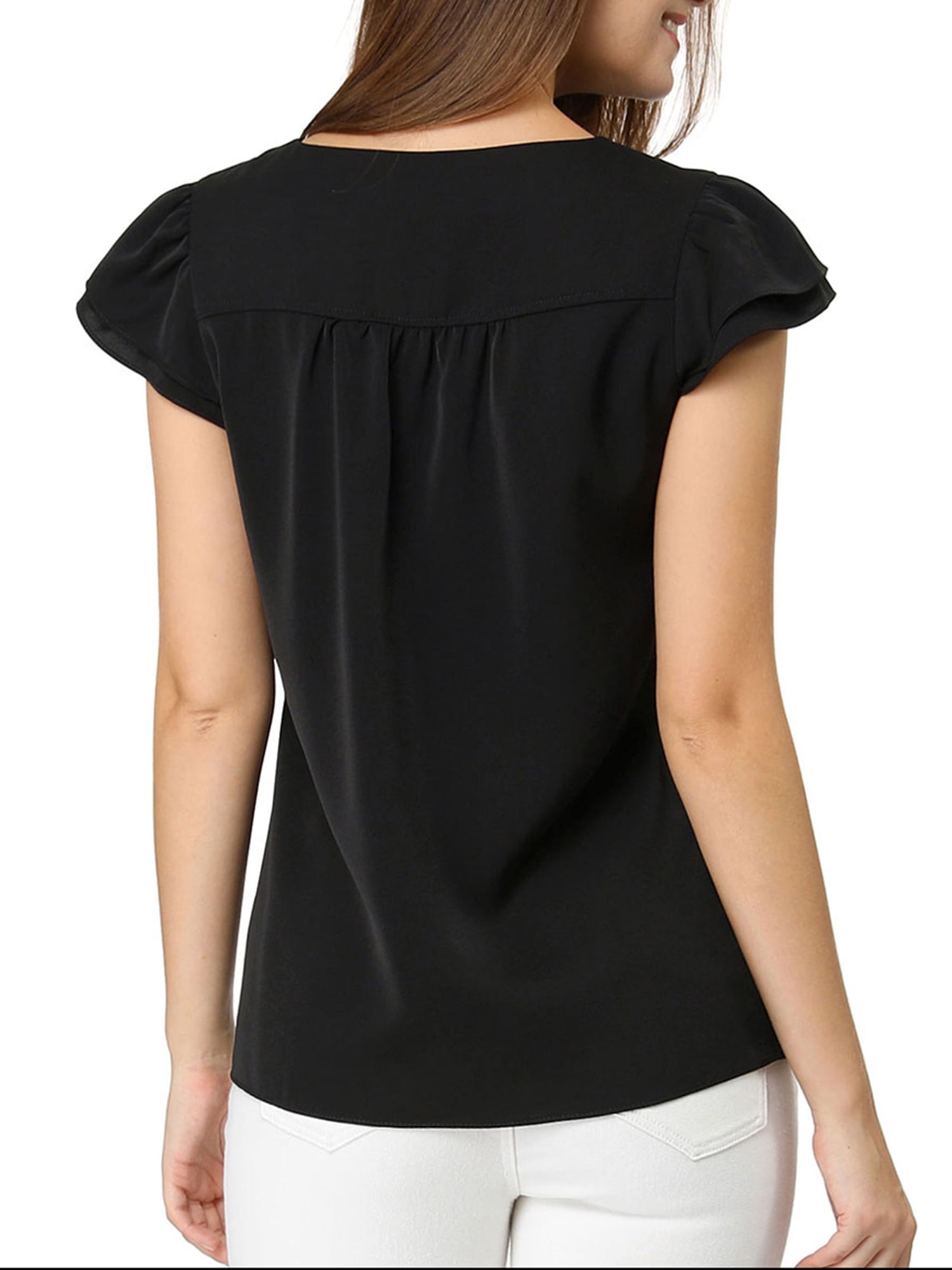DARING DIVA Women's V Neck Casual Solid Cap Blouse Top XL Black